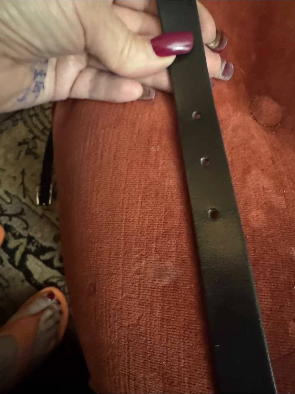 Source Unknown Black Leather Belt with Silver Disc Accents